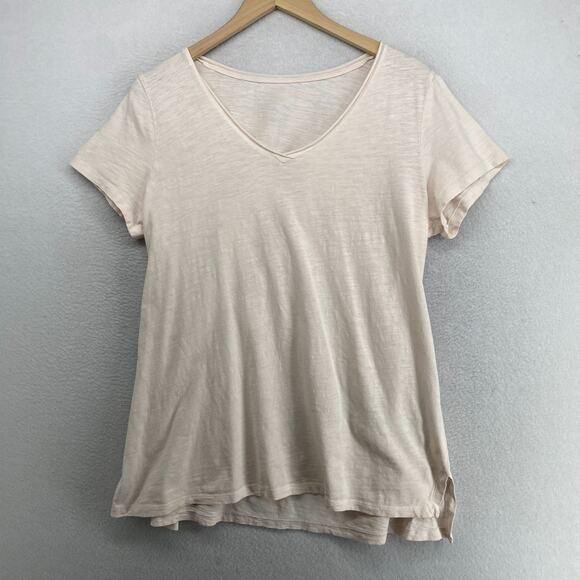 Eileen Fisher Tops - EILEEN FISHER Top M Slub Organic Cotton Jersey V-Neck Short Sleeve Light Pink